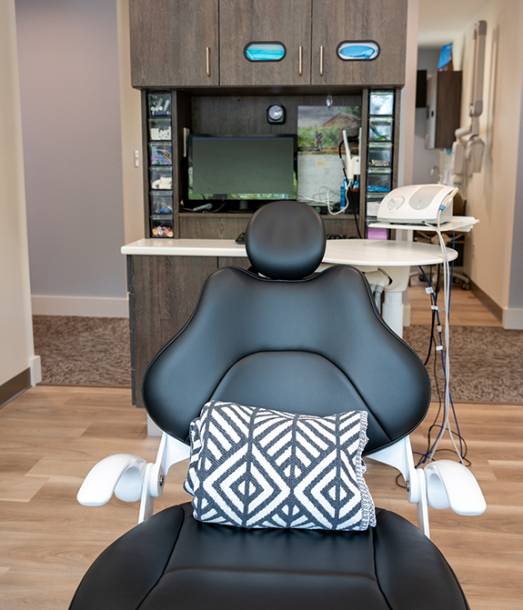 Dental chair with pillow in Stevensville dental office
